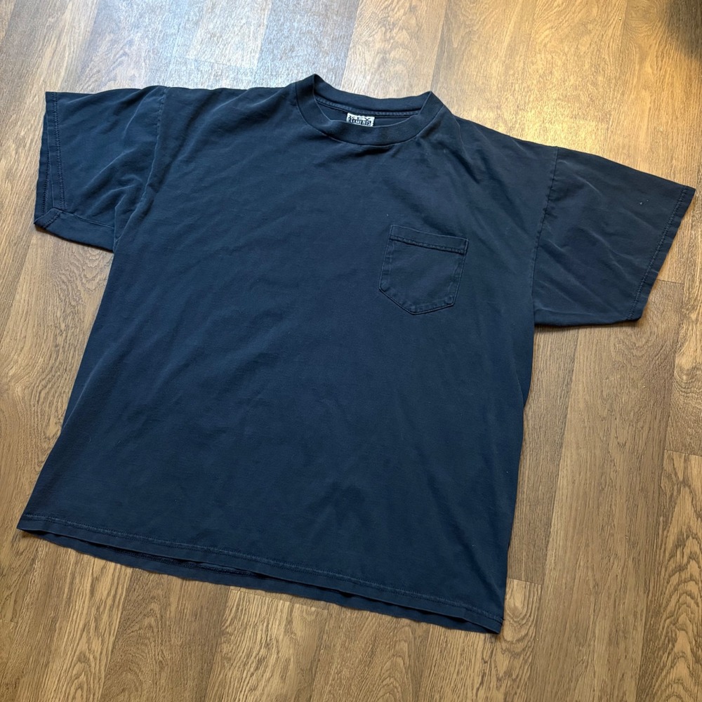 Vtg 90's Key Elements Essential Made in USA Black Pocket Plain Boxy Fit T Shirt